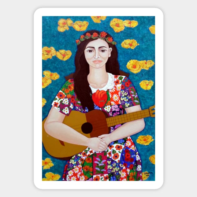 Violeta Parra and the song The gardener Sticker by madalenalobaotello